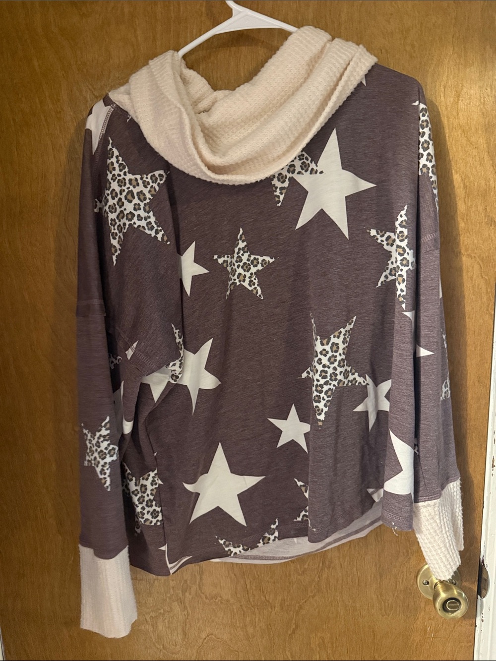 Star Print Cowl Neck Sweater in Mauve and Cream